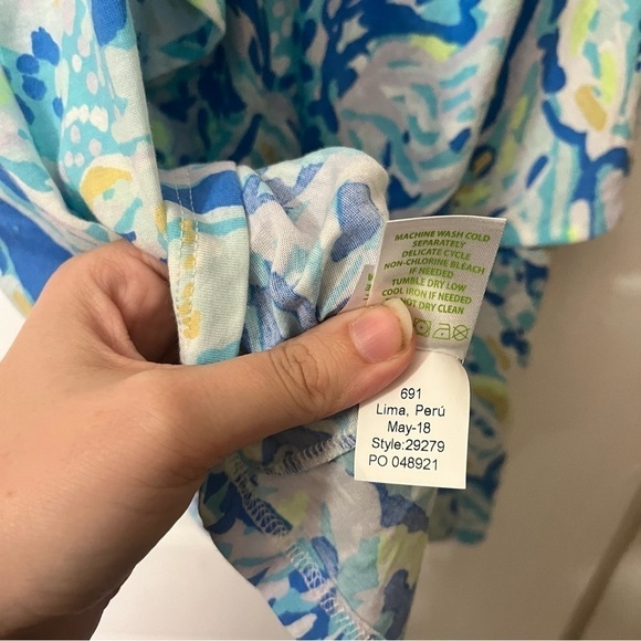 Lilly Pulitzer Matteo One Shoulder Top Blouse Salty Seas Bennet Blue Large T1 - Picture 7 of 8